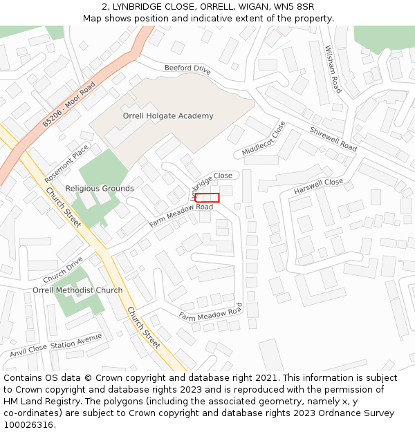 2, LYNBRIDGE CLOSE, ORRELL, WIGAN, WN5 8SR: Location map and indicative extent of plot