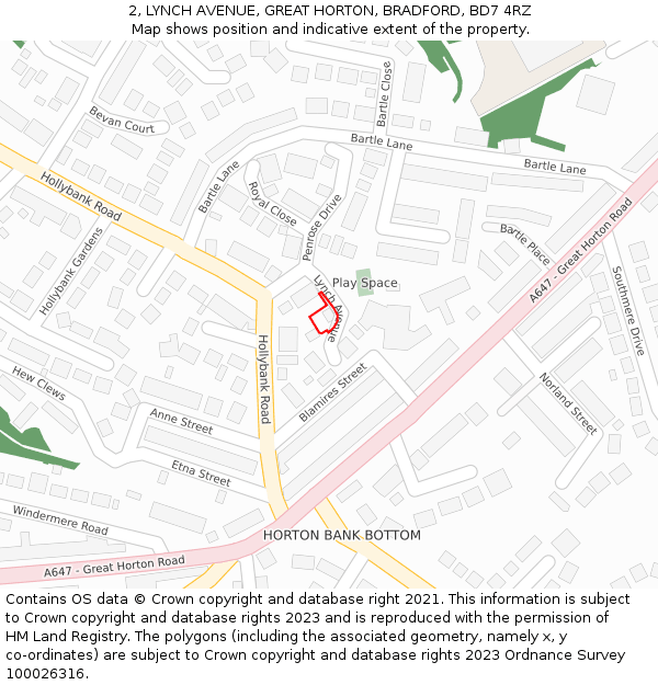 2, LYNCH AVENUE, GREAT HORTON, BRADFORD, BD7 4RZ: Location map and indicative extent of plot
