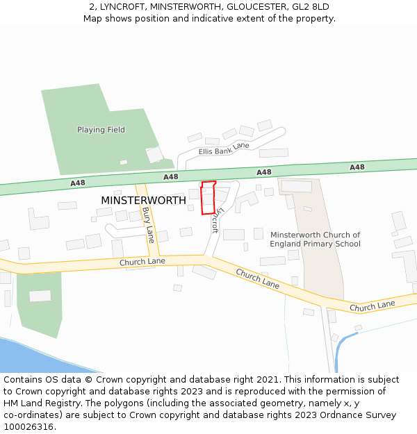 2, LYNCROFT, MINSTERWORTH, GLOUCESTER, GL2 8LD: Location map and indicative extent of plot