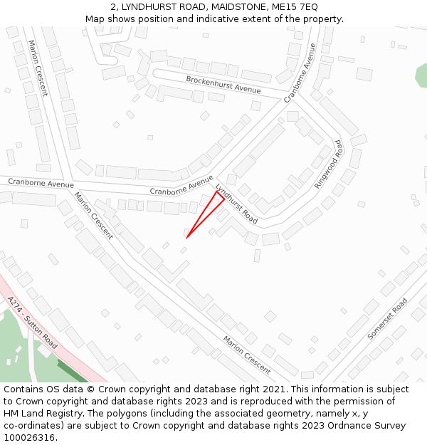 2, LYNDHURST ROAD, MAIDSTONE, ME15 7EQ: Location map and indicative extent of plot