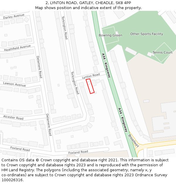 2, LYNTON ROAD, GATLEY, CHEADLE, SK8 4PP: Location map and indicative extent of plot