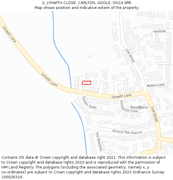 2, LYNWITH CLOSE, CARLTON, GOOLE, DN14 9RR: Location map and indicative extent of plot