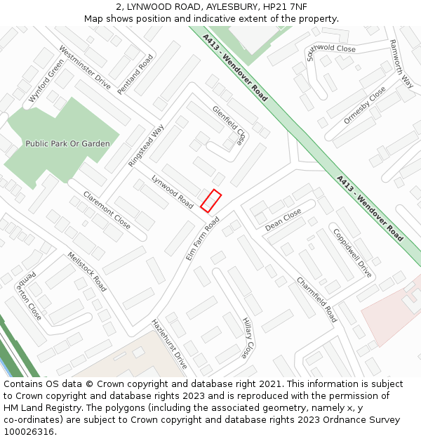 2, LYNWOOD ROAD, AYLESBURY, HP21 7NF: Location map and indicative extent of plot