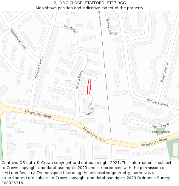 2, LYRIC CLOSE, STAFFORD, ST17 9GG: Location map and indicative extent of plot