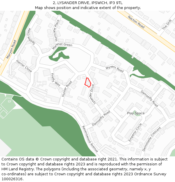 2, LYSANDER DRIVE, IPSWICH, IP3 9TL: Location map and indicative extent of plot