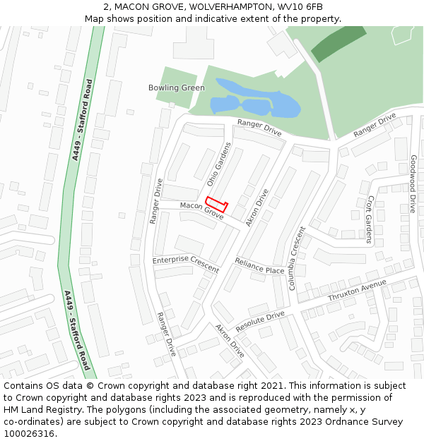 2, MACON GROVE, WOLVERHAMPTON, WV10 6FB: Location map and indicative extent of plot