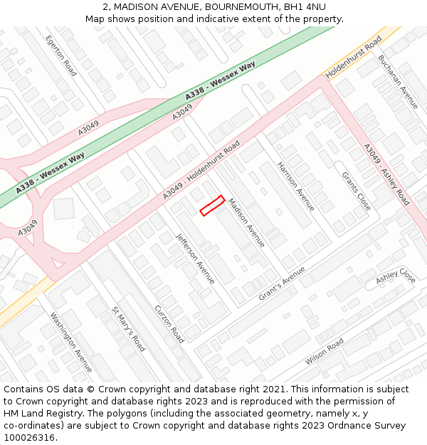 2, MADISON AVENUE, BOURNEMOUTH, BH1 4NU: Location map and indicative extent of plot