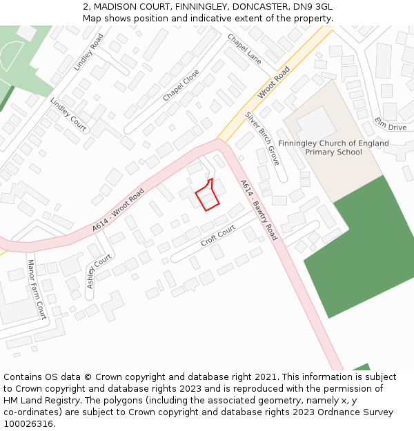 2, MADISON COURT, FINNINGLEY, DONCASTER, DN9 3GL: Location map and indicative extent of plot