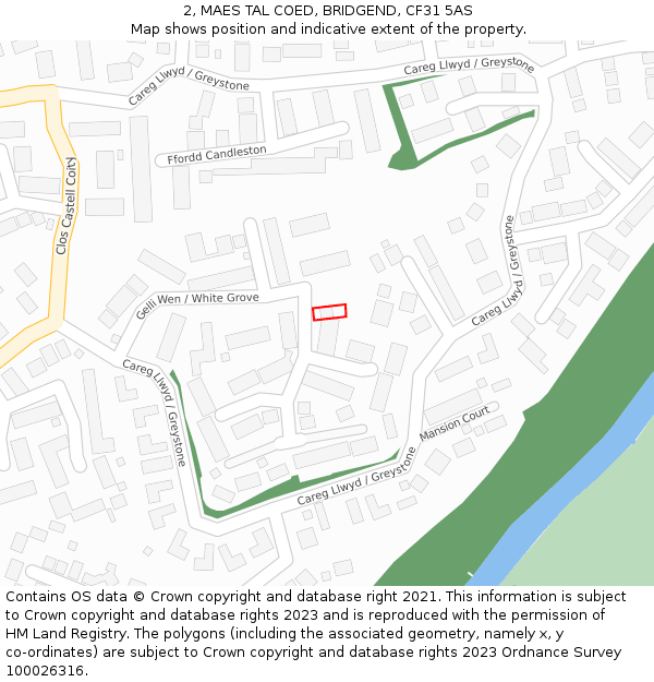 2, MAES TAL COED, BRIDGEND, CF31 5AS: Location map and indicative extent of plot