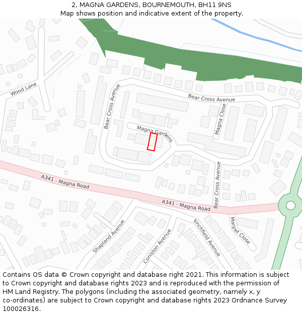 2, MAGNA GARDENS, BOURNEMOUTH, BH11 9NS: Location map and indicative extent of plot