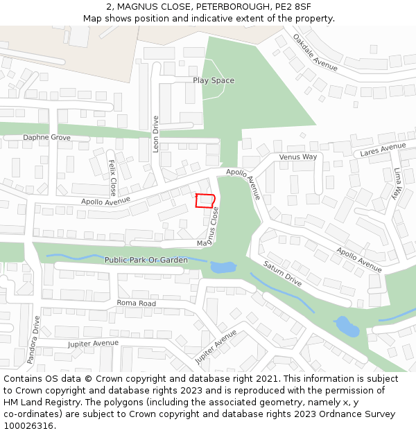 2, MAGNUS CLOSE, PETERBOROUGH, PE2 8SF: Location map and indicative extent of plot