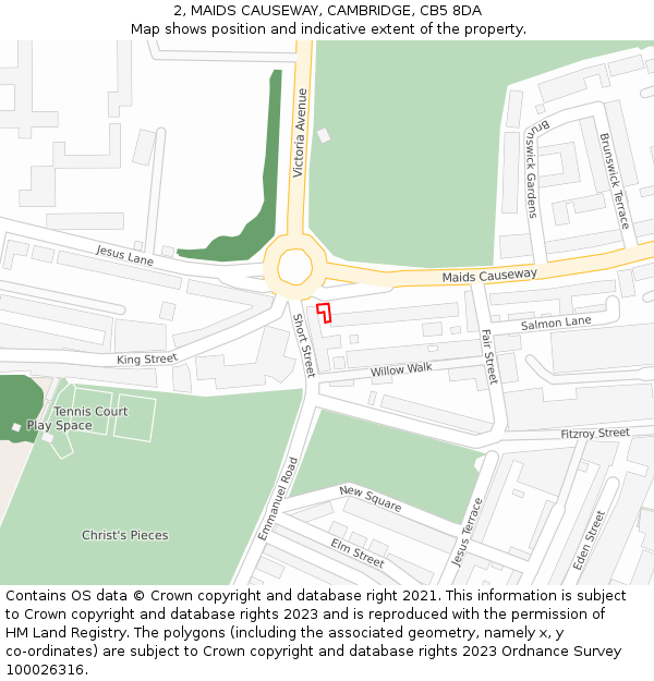 2, MAIDS CAUSEWAY, CAMBRIDGE, CB5 8DA: Location map and indicative extent of plot