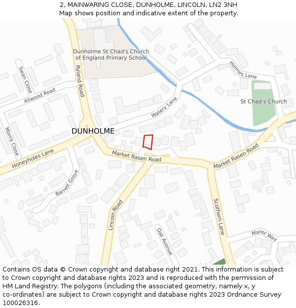 2, MAINWARING CLOSE, DUNHOLME, LINCOLN, LN2 3NH: Location map and indicative extent of plot