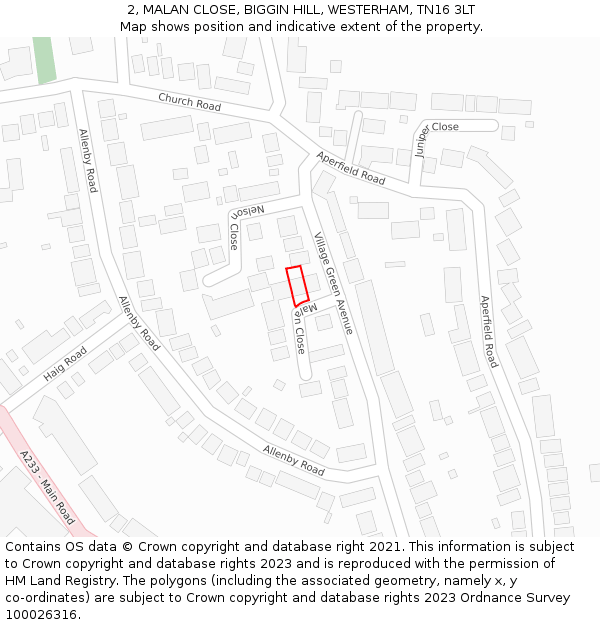 2, MALAN CLOSE, BIGGIN HILL, WESTERHAM, TN16 3LT: Location map and indicative extent of plot