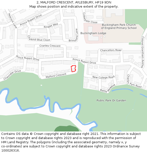 2, MALFORD CRESCENT, AYLESBURY, HP19 9DN: Location map and indicative extent of plot