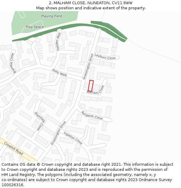 2, MALHAM CLOSE, NUNEATON, CV11 6WW: Location map and indicative extent of plot