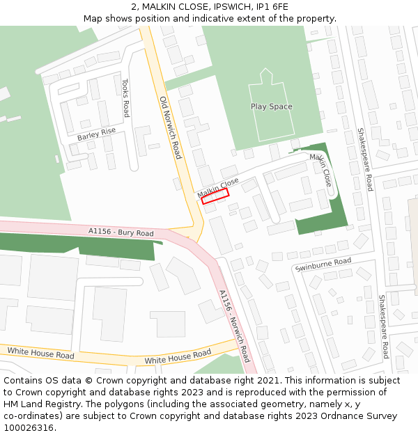 2, MALKIN CLOSE, IPSWICH, IP1 6FE: Location map and indicative extent of plot