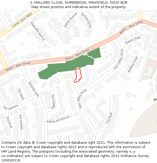 2, MALLARD CLOSE, SHIREBROOK, MANSFIELD, NG20 8DB: Location map and indicative extent of plot
