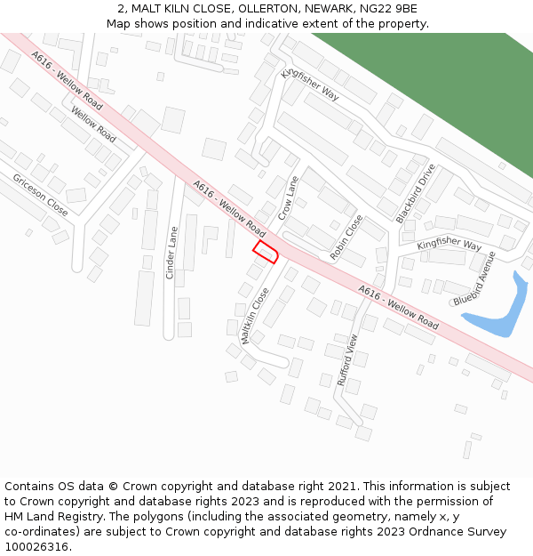 2, MALT KILN CLOSE, OLLERTON, NEWARK, NG22 9BE: Location map and indicative extent of plot