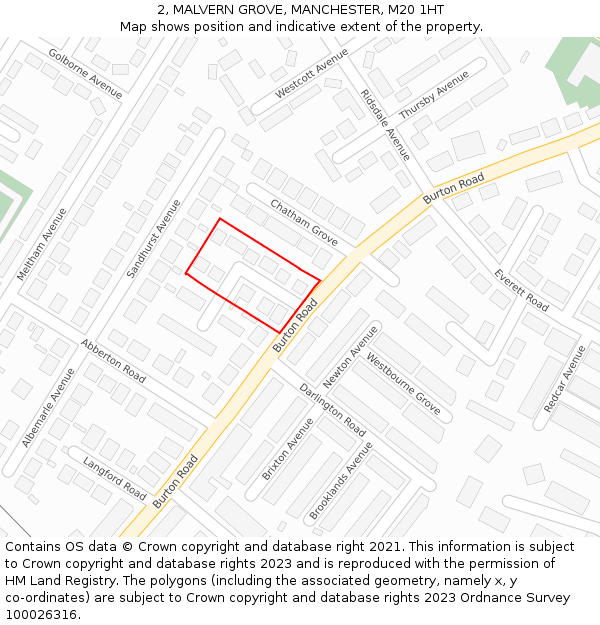 2, MALVERN GROVE, MANCHESTER, M20 1HT: Location map and indicative extent of plot
