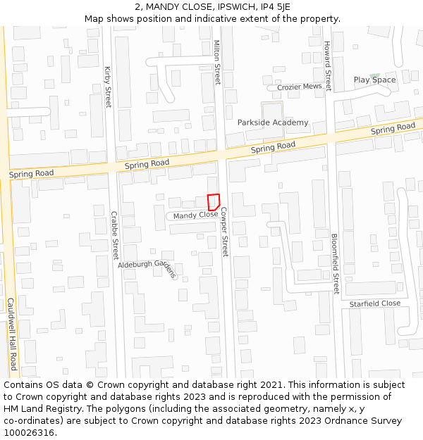 2, MANDY CLOSE, IPSWICH, IP4 5JE: Location map and indicative extent of plot