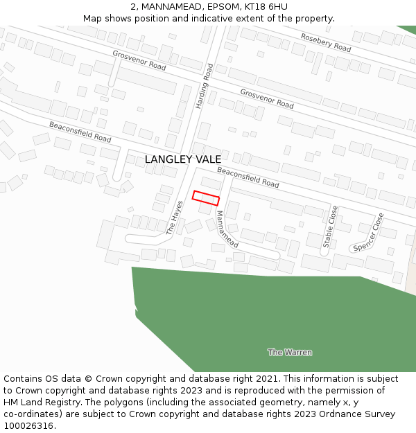 2, MANNAMEAD, EPSOM, KT18 6HU: Location map and indicative extent of plot