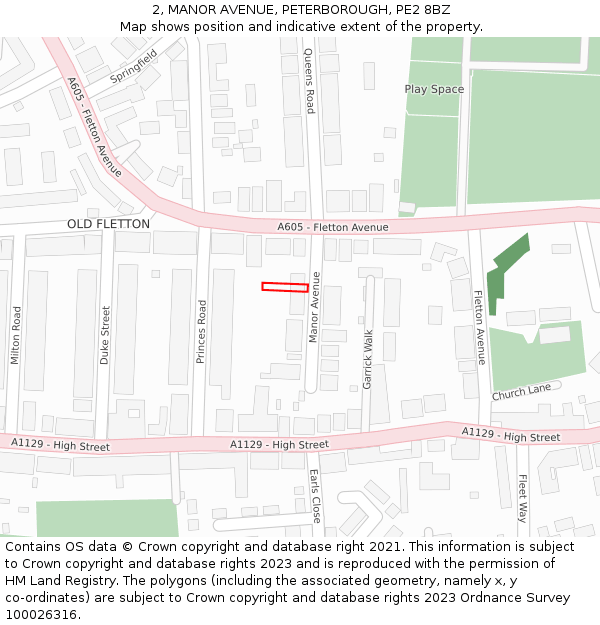 2, MANOR AVENUE, PETERBOROUGH, PE2 8BZ: Location map and indicative extent of plot