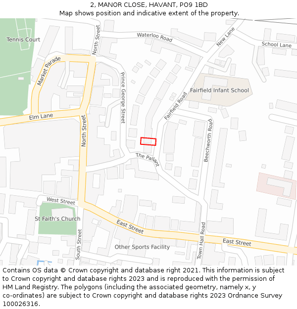 2, MANOR CLOSE, HAVANT, PO9 1BD: Location map and indicative extent of plot