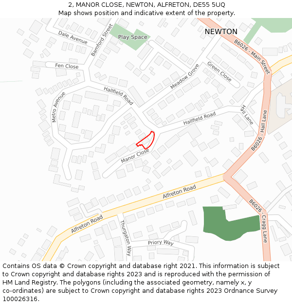 2, MANOR CLOSE, NEWTON, ALFRETON, DE55 5UQ: Location map and indicative extent of plot