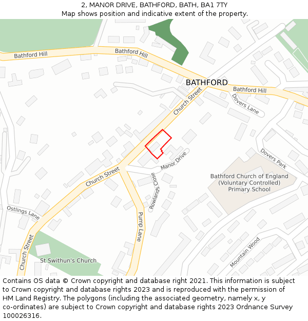 2, MANOR DRIVE, BATHFORD, BATH, BA1 7TY: Location map and indicative extent of plot