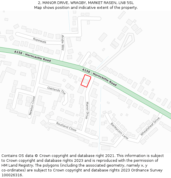 2, MANOR DRIVE, WRAGBY, MARKET RASEN, LN8 5SL: Location map and indicative extent of plot