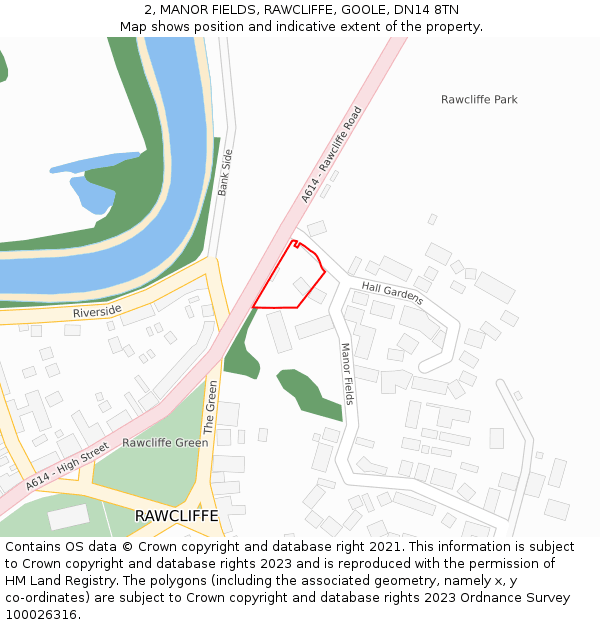 2, MANOR FIELDS, RAWCLIFFE, GOOLE, DN14 8TN: Location map and indicative extent of plot