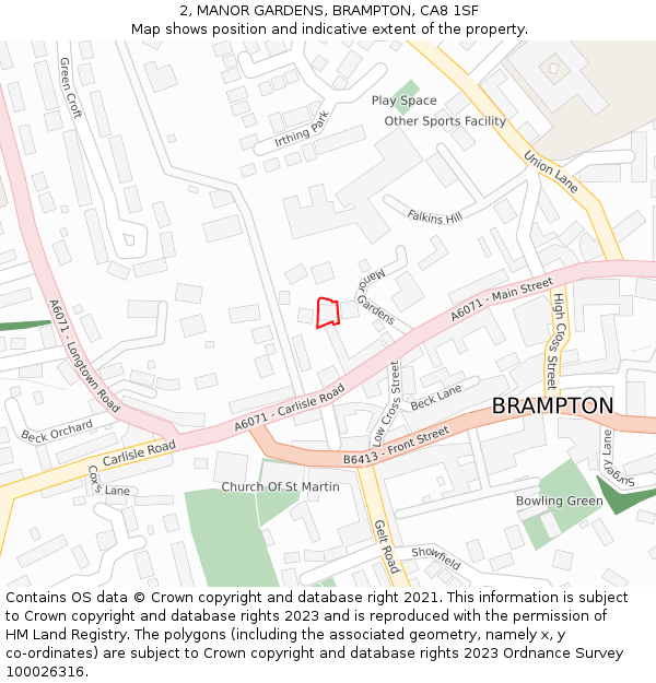 2, MANOR GARDENS, BRAMPTON, CA8 1SF: Location map and indicative extent of plot