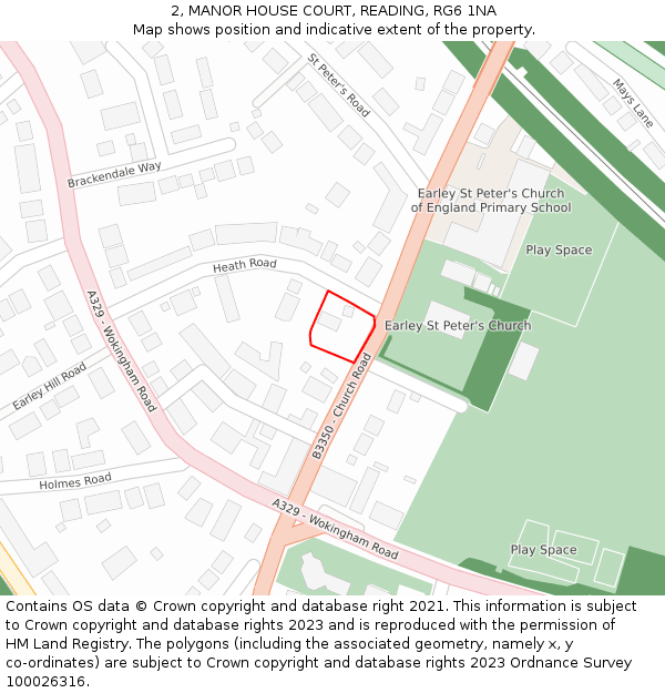 2, MANOR HOUSE COURT, READING, RG6 1NA: Location map and indicative extent of plot