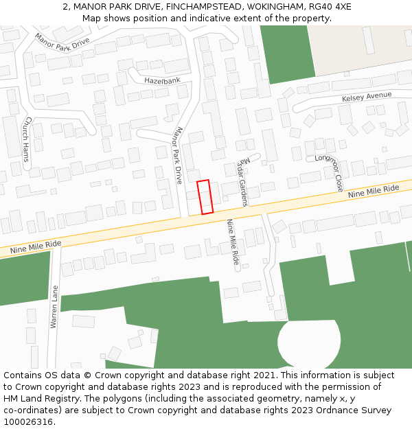 2, MANOR PARK DRIVE, FINCHAMPSTEAD, WOKINGHAM, RG40 4XE: Location map and indicative extent of plot