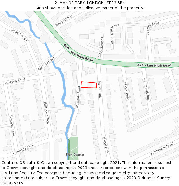 2, MANOR PARK, LONDON, SE13 5RN: Location map and indicative extent of plot
