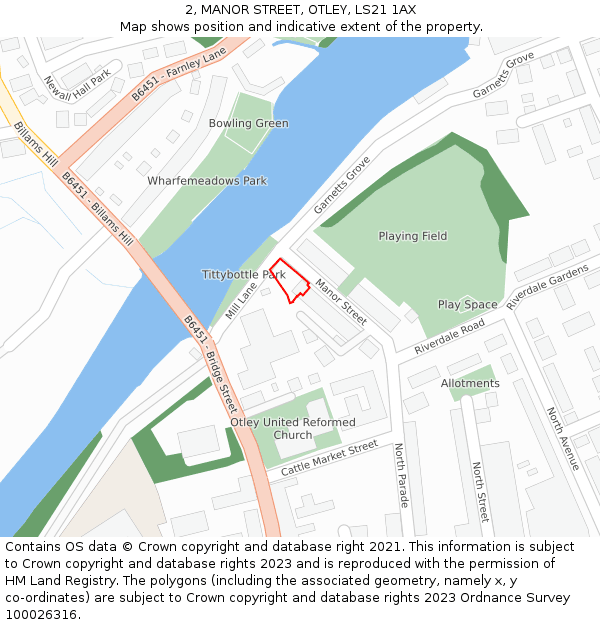 2, MANOR STREET, OTLEY, LS21 1AX: Location map and indicative extent of plot