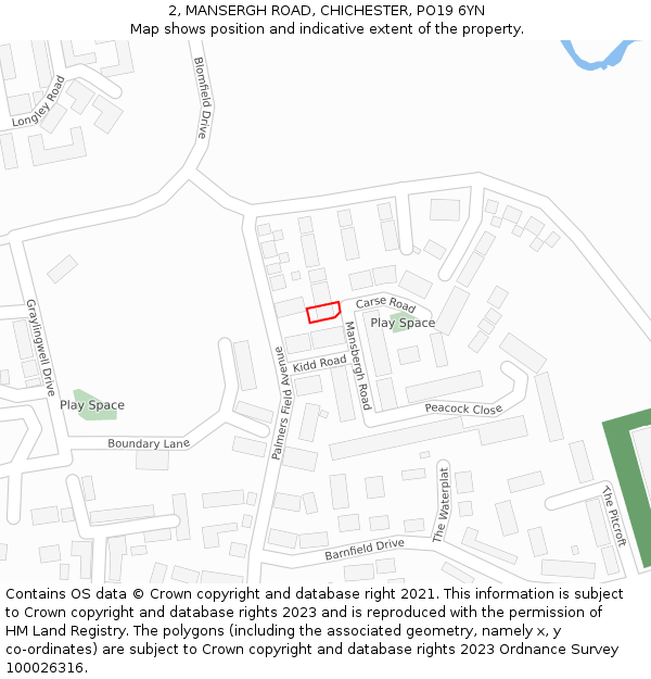 2, MANSERGH ROAD, CHICHESTER, PO19 6YN: Location map and indicative extent of plot
