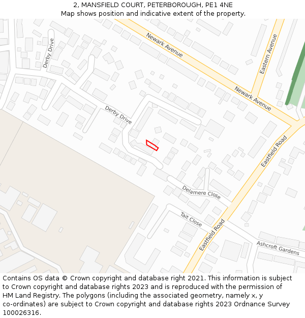 2, MANSFIELD COURT, PETERBOROUGH, PE1 4NE: Location map and indicative extent of plot
