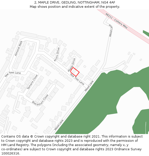 2, MAPLE DRIVE, GEDLING, NOTTINGHAM, NG4 4AF: Location map and indicative extent of plot