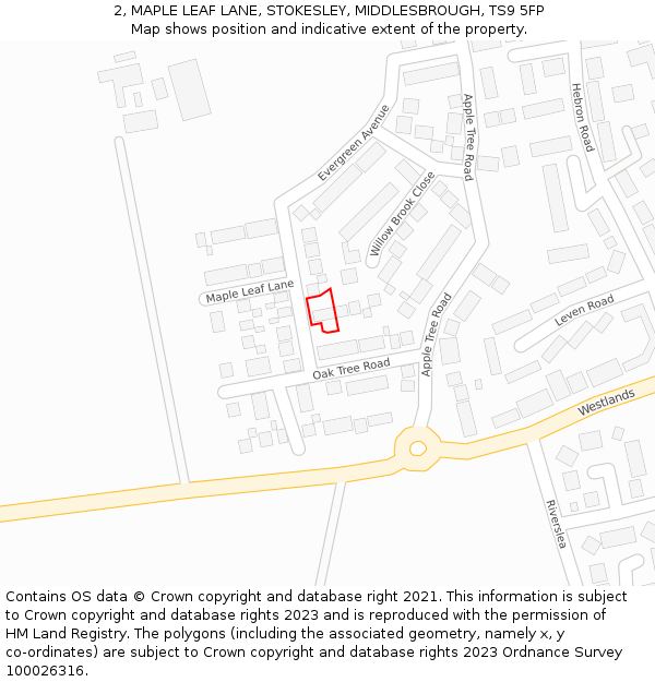 2, MAPLE LEAF LANE, STOKESLEY, MIDDLESBROUGH, TS9 5FP: Location map and indicative extent of plot