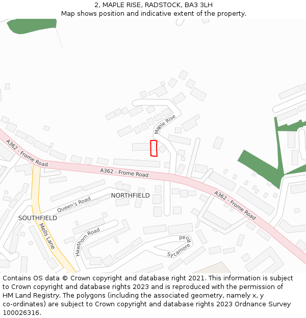 2, MAPLE RISE, RADSTOCK, BA3 3LH: Location map and indicative extent of plot