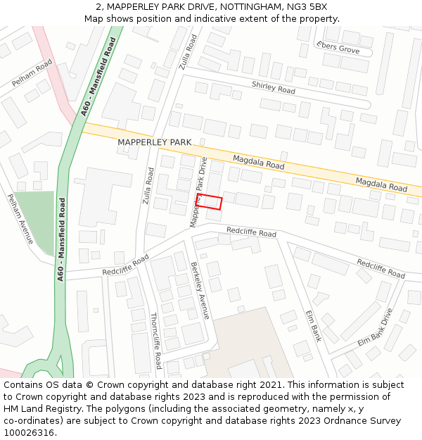2, MAPPERLEY PARK DRIVE, NOTTINGHAM, NG3 5BX: Location map and indicative extent of plot