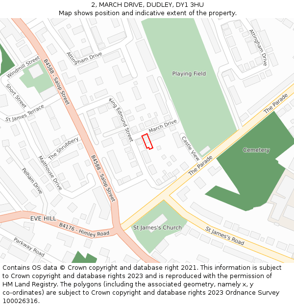 2, MARCH DRIVE, DUDLEY, DY1 3HU: Location map and indicative extent of plot