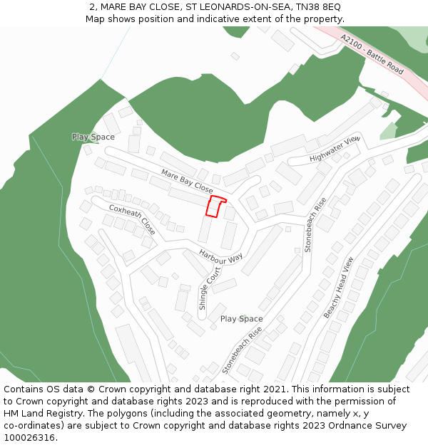 2, MARE BAY CLOSE, ST LEONARDS-ON-SEA, TN38 8EQ: Location map and indicative extent of plot