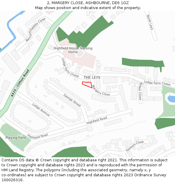 2, MARGERY CLOSE, ASHBOURNE, DE6 1GZ: Location map and indicative extent of plot