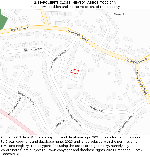 2, MARGUERITE CLOSE, NEWTON ABBOT, TQ12 1PA: Location map and indicative extent of plot