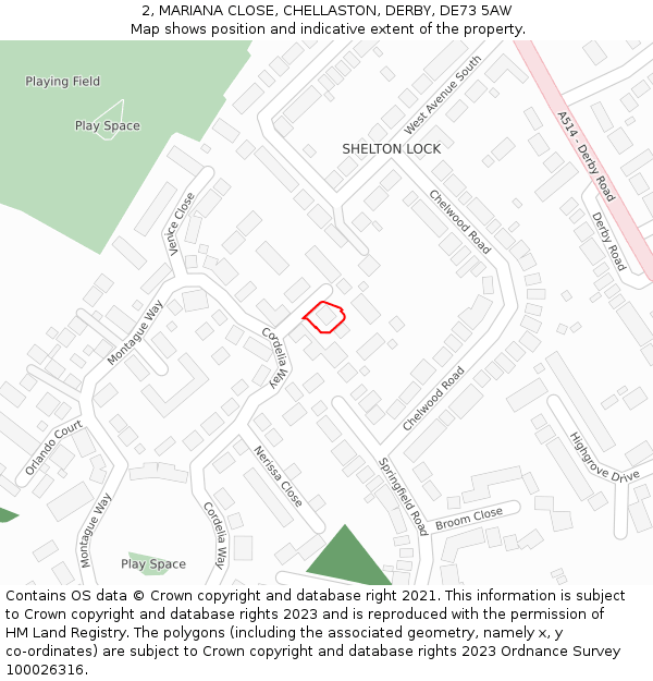 2, MARIANA CLOSE, CHELLASTON, DERBY, DE73 5AW: Location map and indicative extent of plot