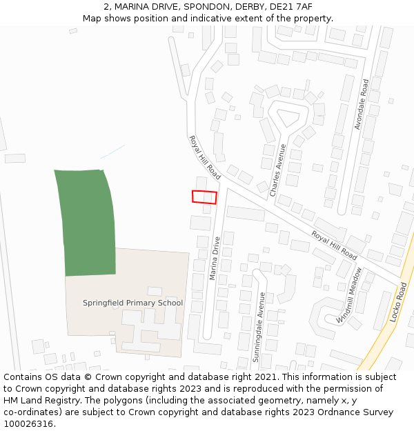 2, MARINA DRIVE, SPONDON, DERBY, DE21 7AF: Location map and indicative extent of plot