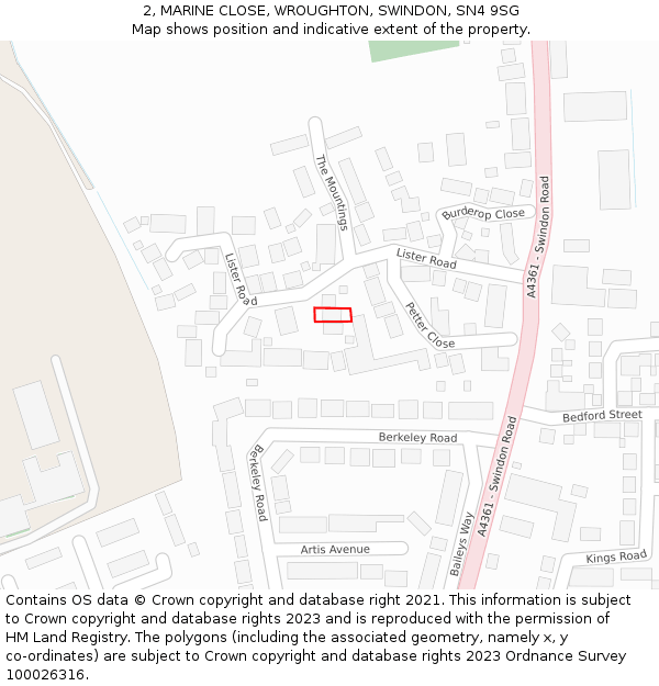 2, MARINE CLOSE, WROUGHTON, SWINDON, SN4 9SG: Location map and indicative extent of plot